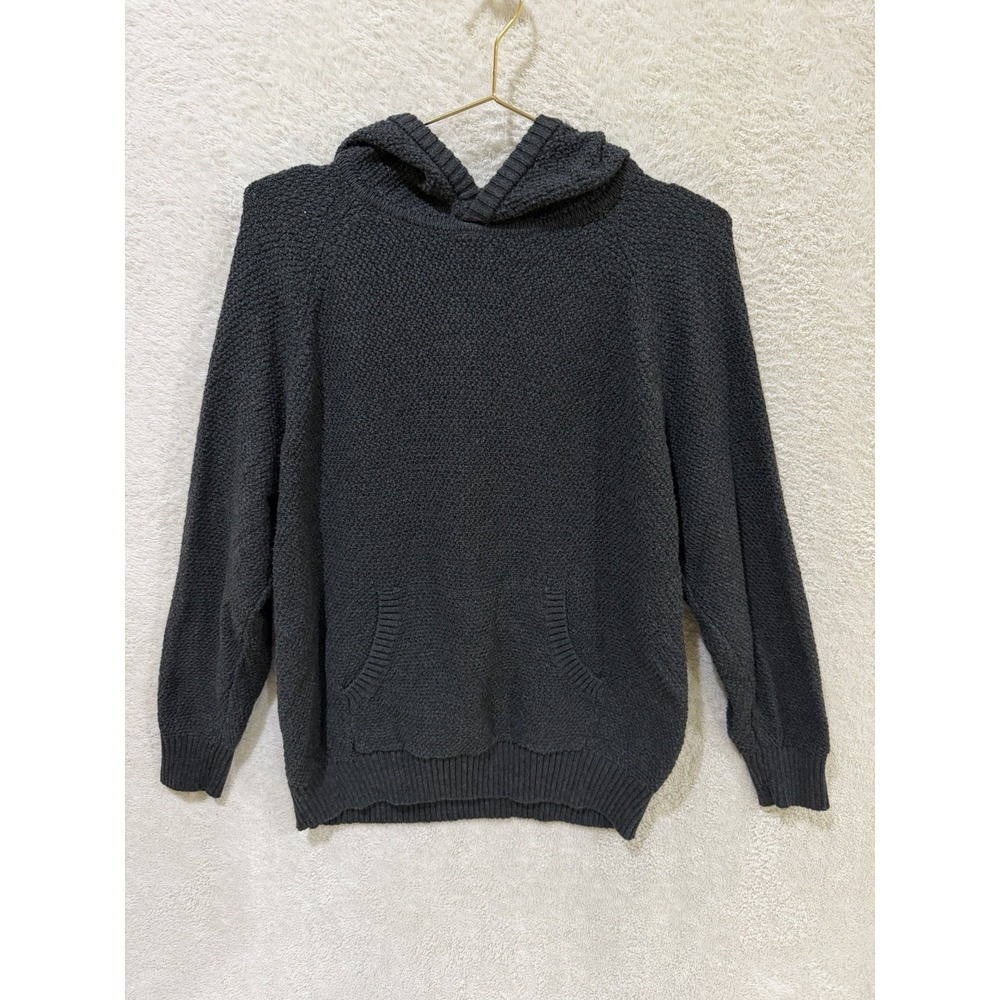 WILT Knit Hoodie Sweater Charcoal Gray Cotton Blend Kangaroo Pocket Womens Large